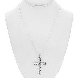Navajo Inlaid Turquoise Coral Sterling Cross Pendant With Silver Chain 2045