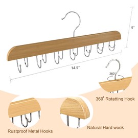 KERELEIME 2PCS Belt Hanger,Tie Hanger for Closet with 14 Hooks,Hanging Holder Storage Hook for Belt, Camisole, Necklace,Tie, Scarf, Purse (Wood)