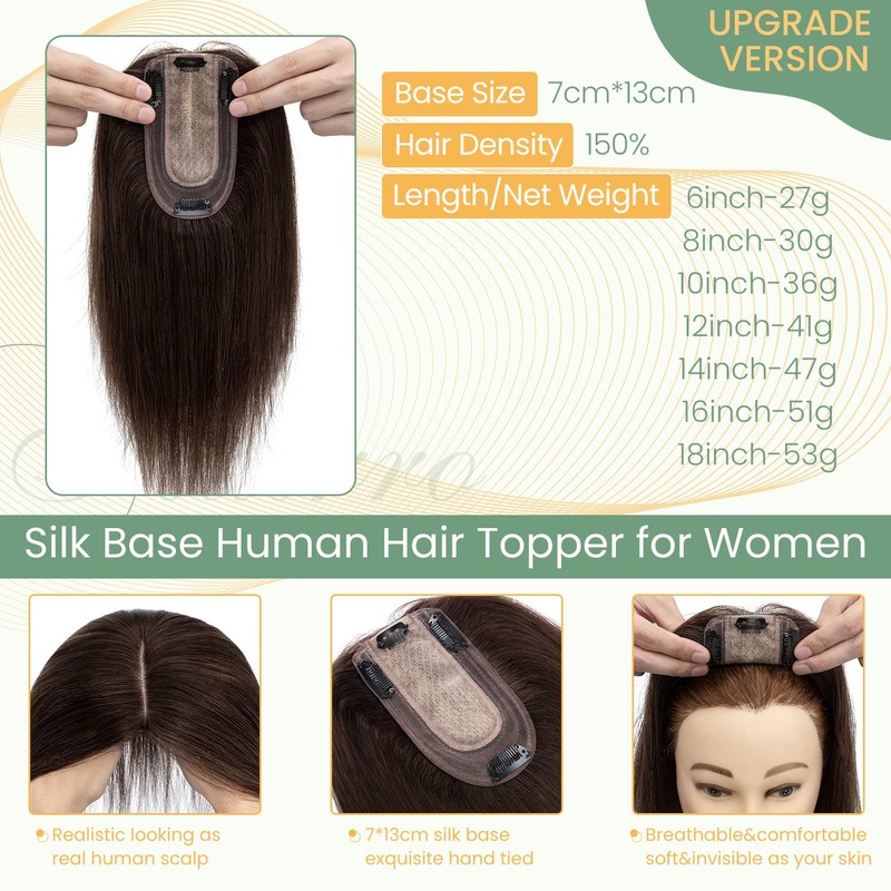 Hairro Clip in Hair Topper 100% Real Human Hairpiece 13