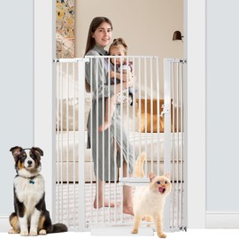 SHYUJAJIE 55 Inch Extra Tall Pet Gate with Small Cat Door, Adjustable 29.55" - 40.55", Dog Gate with Easy Walk Thru Pet Door for Stairs, Doorway, House