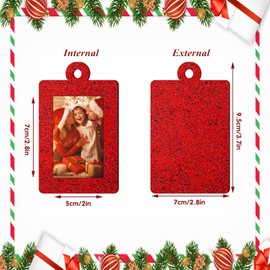 Pack of 20 Christmas Photo Ornament Frame Christmas Tree Glitter Picture Frame Felt Hanging Photo Frame for Holiday Christmas Tree Decoration (Red, Rectangular)
