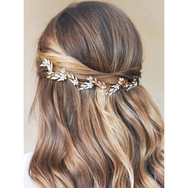 JAKAWIN Bride Leaf Wedding Hair Piece Flower Hair Vine Crystal Headpiece Bridal Hair Accessories for Women HV203 (2 Gold)