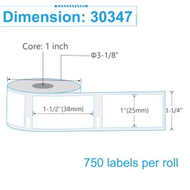 NineLeaf 5 Roll (1500 Labels) Compatible for Dymo 30347 (1'' x 1-1/2") White Library Book Spine Barcodes Labels for Labelwriter 450 4XL Zebra Desktop Printers, NOT FIT 550 & 5XL