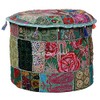 Stylo Culture Cotton Patchwork Embroidered Ottoman Stool Pouf Cover Green