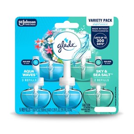 Glade PlugIns Refills Air Freshener, Aqua Waves and Sky & Sea Salt, Scented and Essential Oils for Home and Bathroom, 0.67 Fl Oz, 5 Count