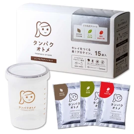 Tamachan Shop Protein Whole Anywhere Set, W Protein (Whey & Soy), No Additives, No Artificial Sweeteners, Beauty, Nutritional Functional Food, Low Calories, Made in Japan, Individual Packaging, Relaxing Assortment, 3 Types x 5 Packets of Each 0.5 oz (15 g), Shaker Included