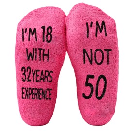NOEMIN 50th Birthday Gifts for Women - Unique 50 Years Old Birthday Presents Pink Fluffy Socks Warm Bed Socks Novelty Funny Socks for Her Mom