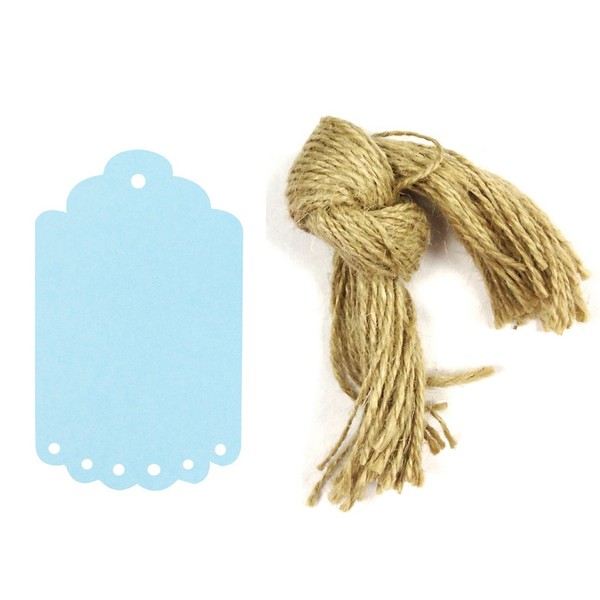 Wrapables 50 Count Gift Tags/Kraft Hang Tags with Free Cut Strings for Gifts, Crafts and Price Tags, Small Scalloped Edge, Blue