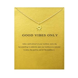 Minimalist Simple Tiny Sun Pendant Necklace for Women Sunshine Lucky Necklace with Meaning Card-Gold