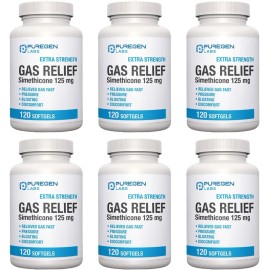 Puregen Gas Relief Simethicone 125 mg 120 Softgels Pack of 6