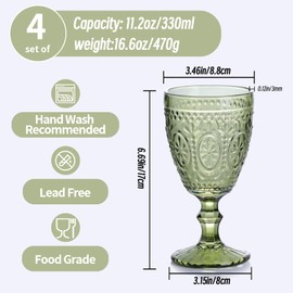 abrwyy Green Wine Glasses set of 4, Green Goblets, Vintage Drinking Glassware, Colored Glassware Set for Party Home Wedding Baby Shower