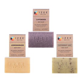 Izee Native Botanical Bar Soap 6-Pack 6 count 4oz Lavender, Peppermint Leaf, Lemongrass Bar Soap | Earth-Safe Biodegradable Bar Soap Made in USA With Natural and Organic Ingredients