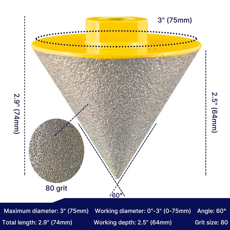 3" Diamond Cone Bits, Diamond Beveling Chamfer Bits, for Tile