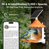 Birdsview Smart Bird Feeder with Solar-Powered 2K AI Camera for