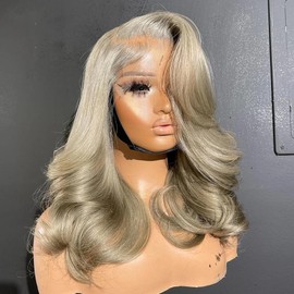 abgese Ash Blonde Bob Wig Human Hair Loose Body Wave Lace Front Wigs Human Hair 180% Density 13x4 HD Lace Front Human Hair Wig Glueless Blonde Colored Bob Wig Pre Plucked for Women 12 Inch