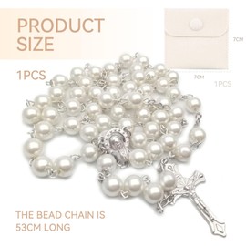 Calkkrer 1 x Catholic Rosary, Communion Rosary with Retro Cross, Velvet Gift Bag, Elegant Cross, Christening, Communion Wedding, Communion Party., Female.