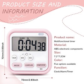 ertlutw 2Pcs Kitchen Timer, Timer Clock for Kids Digital Timer Large Display Loud Alarm Magnetic Backing for Kitchen Cooking Sports Games Office Teeth Kids Cleaning (Blue/Pink)