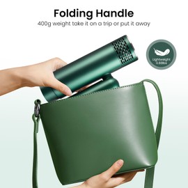 MattTravel Foldable Hair Dryer, Fast Drying Ionic Blow Dryer, Travel Hair Blow Dryer with Removable Nozzle and Storage Bag, Lightweight Portable Hairdryer for Women, Green