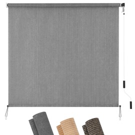 KELIXU Patio Shades Roll Up Outdoor Blind, 8’ W x 6’ H Cordless Sun Shade Privacy Screen with 90% UV Protection Exterior Roller Shade Cloth for Porch Pergola Backyard Windows Balcony, Gray