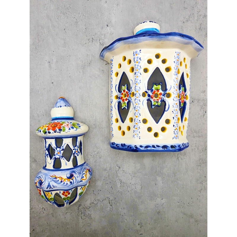 Generic Portuguese Pottery Hand Painted Alcobaça Ceramic Wall Lantern (Large)