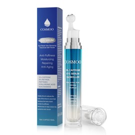 COSMOO Eye Serum, 360°Rolling Massage Ball Under Eye Cream with 5% Caffeine, 8% Retinol, Hyaluronic Acid for Dark Circles, Puffiness, Wrinkles Fine Lines, 0.5 fl. oz