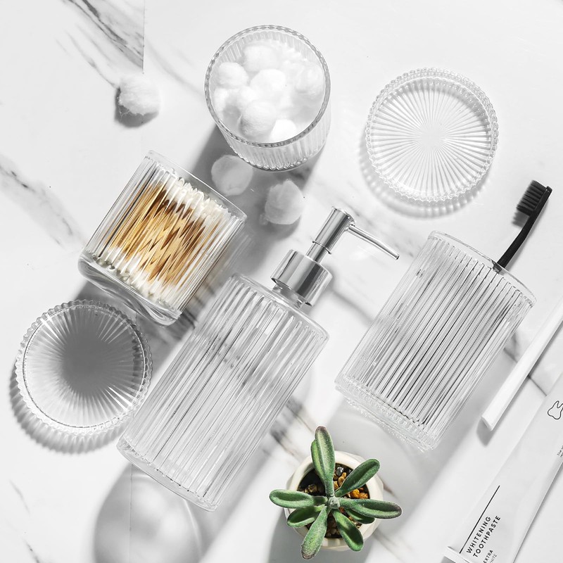 RYTOXILO Bathroom Accessories Set, 4 Pack Clear Glass Bath Accessory