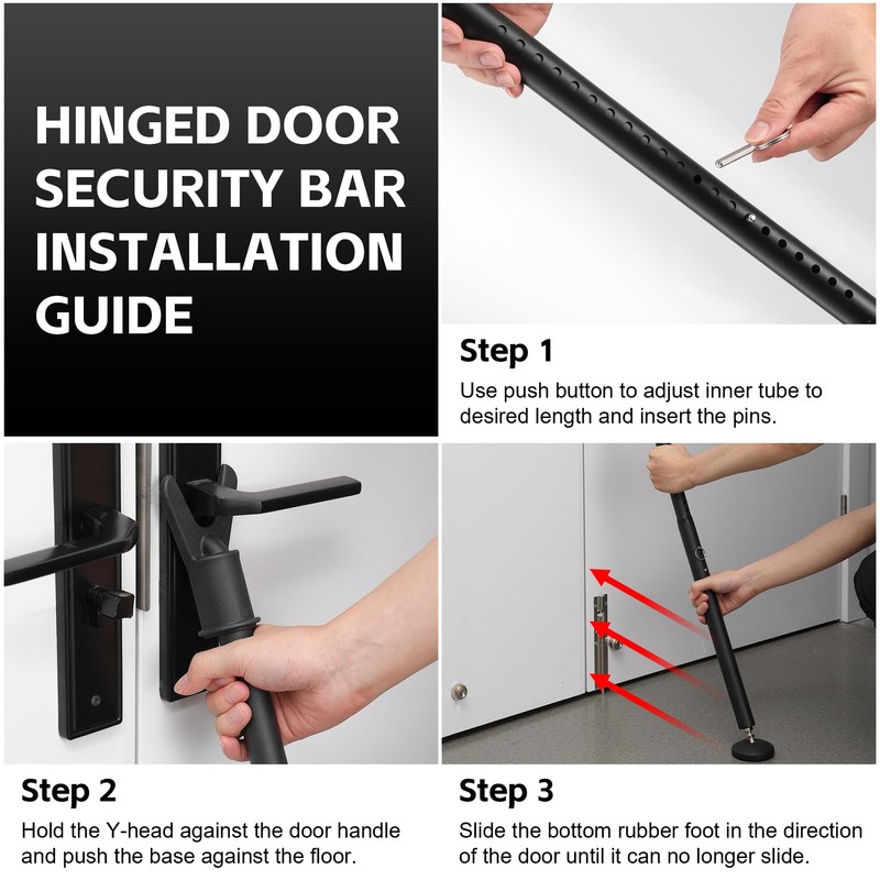 2-in-1 Door Stopper & Security Bar, Adjustable Door Jammer with