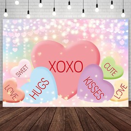 AIBIIN 7x5ft Valentines Day Backdrop Sweethearts Candy Conversation Hearts Photography Background Colorful Bokeh Sweet Heart Valentine's Day Party Decorations Banner Photo Booth Props