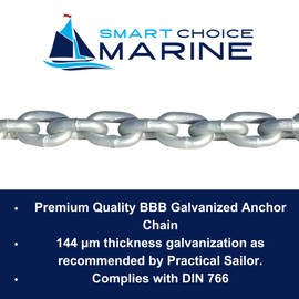 Smart Choice Marine Hot Dipped Galvanized BBB 144 µm Micron Thick DIN766 High Test Marine Anchor Chain Choose Size and Length (3/8" BBB 144 µm Micron Thick DIN766, 025 feet)