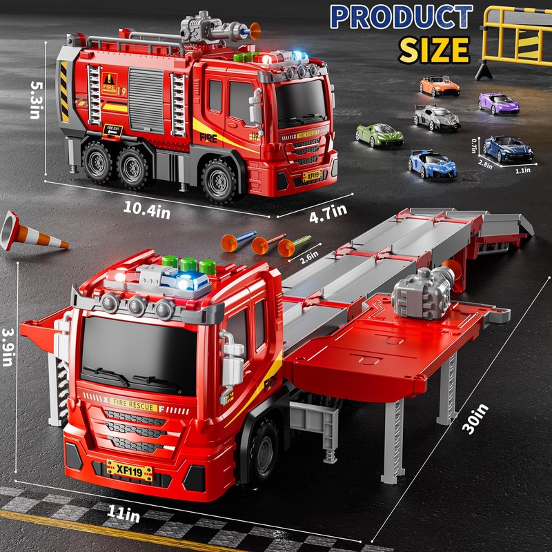 Firetruck Toys 3-5 Years Old, Fire Truck Car Carrier Toy