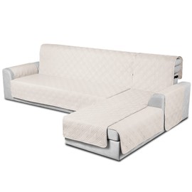 TAOCOCO 100% Waterproof Sectional Couch Covers L Shaped Sofa Covers 3pcs Chaise Lounge Cover for Pet Kids, Reversible Couch Covers for Sectional Sofa Ottoman with Elastic Straps(Small, Cream)