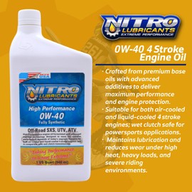 Nitro Lubricants 0W-40 4 Stroke Engine Oil – Fully Synthetic, High Performance Formula for Motorcycles, ATVs, UTVs – Racing and Off-Road – Advanced Additive Technology – 1Qt – Made in USA (8-Pack)