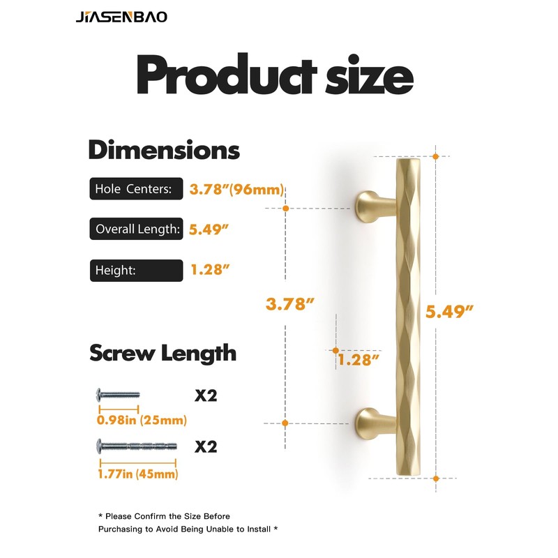JIASENBAO Brushed Gold Cabinet Pulls 3.78" Hole Center 5 Pack