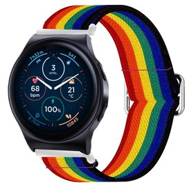 Lamshaw Compatible for Moto 40, 70, 100, 360 3rd Gen 2020 Smartwatch Bands, 18mm, 20mm Stretch Elastics Nylon Adjustable Replacement Strap Accessories for Men & Women, Dark Rainbow