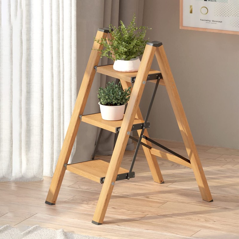 GameGem 3 Step Ladder, Aluminum Folding Step Stool with Anti-Slip