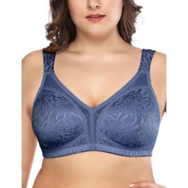 Deyllo Sujetador Reductor de Talla Grande - Cobertura Completa, Sin Aros y Sin Relleno, Cómodo y Ajustable(Gris Azul,42DDD)