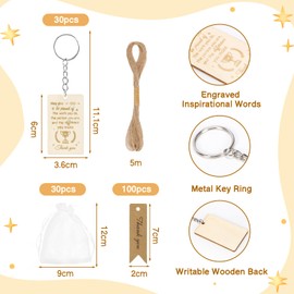 DUSPIRO 30 Set Employee Appreciation Gifts Thank You Colleague Gifts Inspirational Wooden Keychain with Organza Bags Cards Christmas Gifts for Colleagues Teacher Coworker Staff Doctor