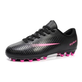 Riyibcxr Women Soccer Cleats Lace-Up Turf Football Shoes Indoor Outdoor Low-Top Fustal Soccer Training Black B