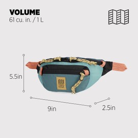 Topo Designs Mountain Waist Pack, Hip Bag, 100% Recycled Nylon Construction, 2L capacity, YKK Zips (Geode)