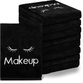 30 Paños Desmaquillantes de Microfibra 13 x 13 Pulgadas Toallas de Maquillaje Toallas Desmaquillantes Absorbentes Reutilizables Paños de Lavado de Cara con Bordado de Makeup para Mujeres, Negro