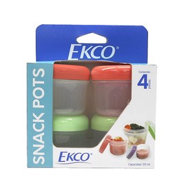 Ekco 42424 Juego de Mini Contenedores Herméticos 4 Pieza Snack Go, Blanco
