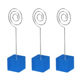 PATIKIL Resin Cube Base Picture Card Holder, 3 Pack Circle Shape Metal Clip Wire Clip Note Table Stand Holder for Party Meeting Wedding Displaying, Blue