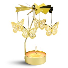 FYSL Rotierende Kerzenhalter, Drehender Schmetterling Kerzenhalter für Tischdekoration Geschenk, Gold Schmetterlinge Teelicht für Heimdekoration, Drehbare Teelichtkarussell Geschenke für Frauen