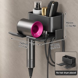 Wall-Mounted Hair Dryer Holder for Bathroom Organization – No-Drill Aluminum Storage for Space-Saving Daily Styling