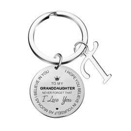 To My Granddaughter Gift Granddaughter Keychain Initial Keychain Granddaughter Gifts For Birthday Gradudation Christmas (T)