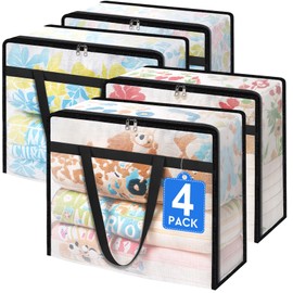 TasticTotes 4 Pack Clear Storage Bags for Comforter, Clothes & Bedding, Plastic Blanket Storage with Zipper and Handle, Moving Bags, Closet Organizer and Under-Bed Storage (90L)