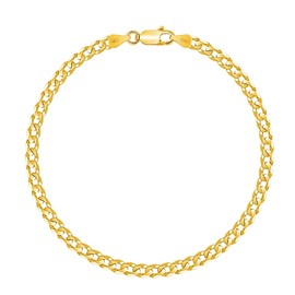 PLANETYS - Flat Curb Chain Diamond-Coated Bracelet 925 Sterling Silver 18K Gold-Plated - 3.3 mm Width, Sterling Silver