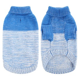 Queenmore Knitted Pullover Dog Sweater, Turtleneck Pet Cat Sweater, Cold Weather Puppy Clothes Stitching Knitwear with Leash Hole for Small Medium Dogs（Royal Blue,XL）