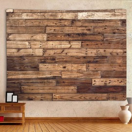 MERCHR Rustic Wooden Country Barn Door Tapestry Wall Hanging, Farmhouse Brown Wood Primitive Plank Wall Texture Tapestry Home Decor Living Room Bedroom 90X70 Inches
