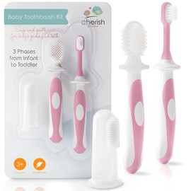 Cherish Baby Care - Juego de cepillos de dientes (3-24 meses), paquete de 3 cepillos de dientes para dedos, entrenamiento y niños, sin BPA, esenciales para recién nacidos